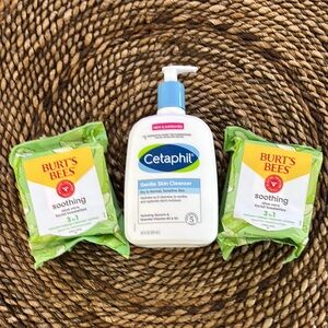 Burt's Bees Soothing Aloe Vera facial towelettes & Cetaphil Gentle Cleanser